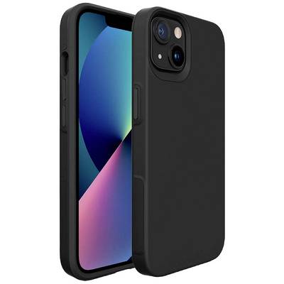 Črn pametni telefon z mat črnim zaščitnim ovitkom, vidna sprednja in zadnja stran, z dvojno kamero in zaobljenimi robovi.