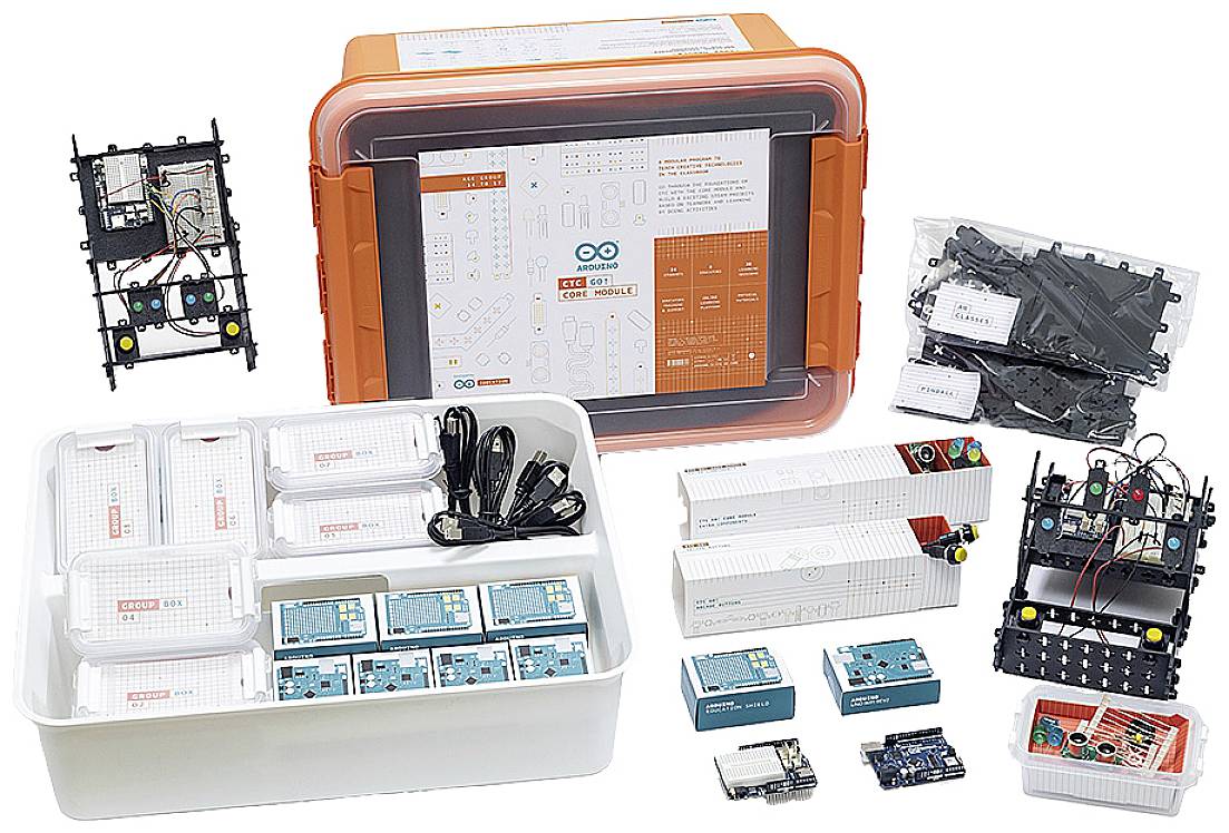 Arduino začetni komplet z elektronskimi komponentami, senzorji in ploščami. Vsebuje podrobna navodila in materiale za DIY projekte.