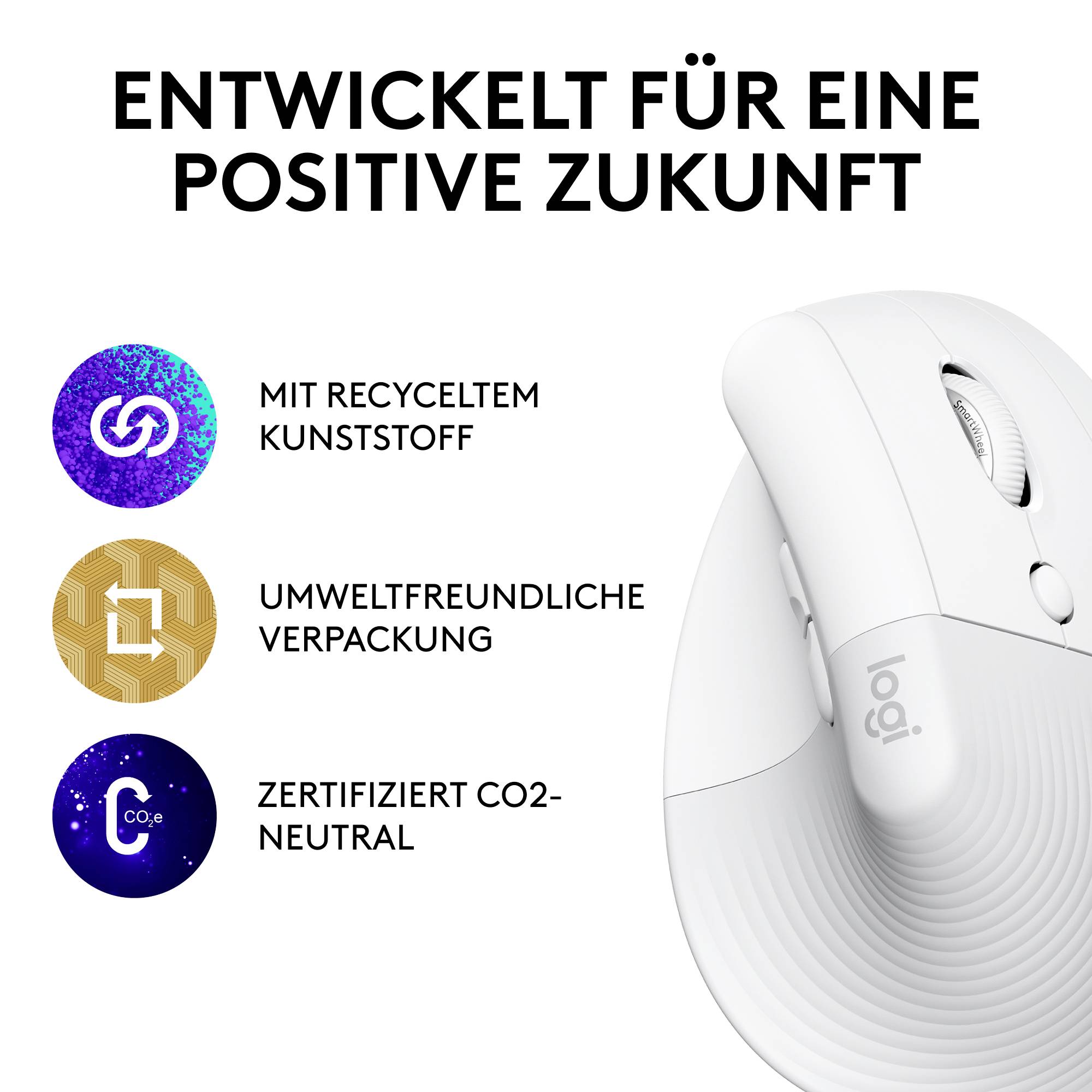 Logitech Lift Vertical Ergonomic Mouse ergonomska miška Bluetooth®, brezžično optični bela 6 Tipke 4000 dpi ergonomski-9