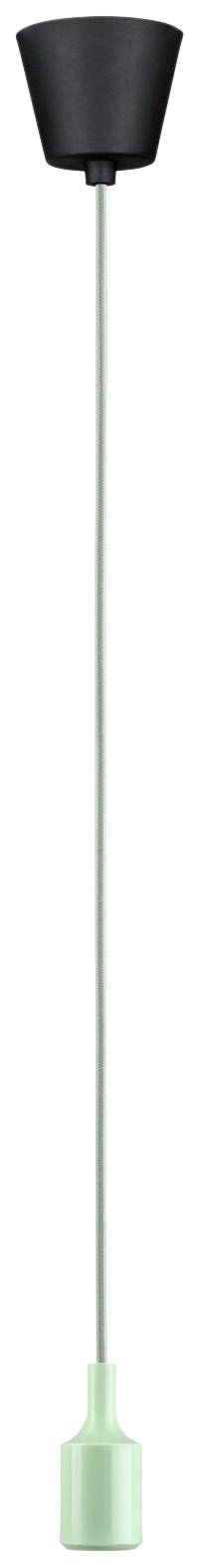 Minimalistična viseča svetilka z črnim senčnikom in mint zeleno oblogo, idealna za sodobne notranje prostore.