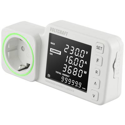 Merilna naprava za energijo prikazuje naslednje vrednosti: Napetost 230,0 V, tok 16,00 A, moč 3680 W, skupna energija 999999,9 kWh.