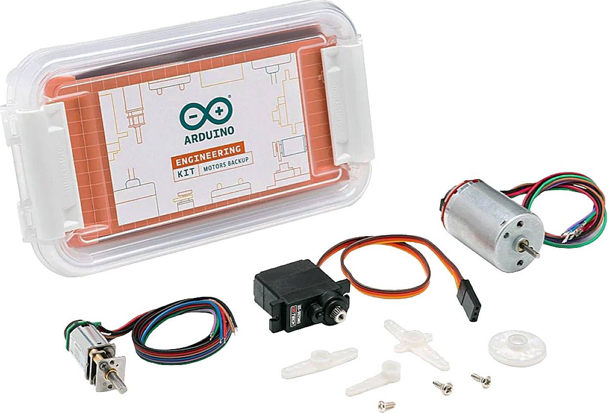 Arduino-motorni set s škatlo, motorjem, servo motorjem, kabli in vijačnim priborom. Idealen za tehnološke projekte in eksperimente.