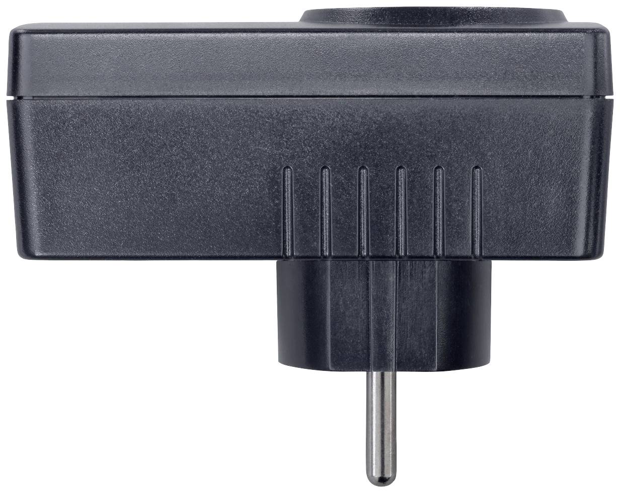 Črn električni adapter z evropskim vtičem. Idealen za priklop na evropske električne vtičnice.