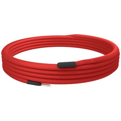 Rdeč grelni kabel v obliki zanke. Kabel ima dva izpostavljena vodnika na enem koncu, primeren za namestitev talnega ogrevanja.