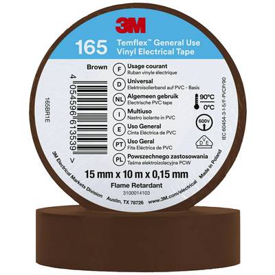 Rjava rolica 3M Temflex vinilnega elektroizolacijskega traku, širine 15 mm, dolžine 10 m, debeline 0,15 mm. Za univerzalno uporabo pri maks. 90°C.