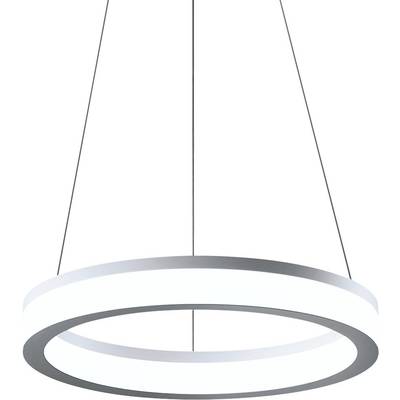 Viseča, obročasta LED stropna svetilka z modernim, vitkim dizajnom, pritrjena na tankih žicah.