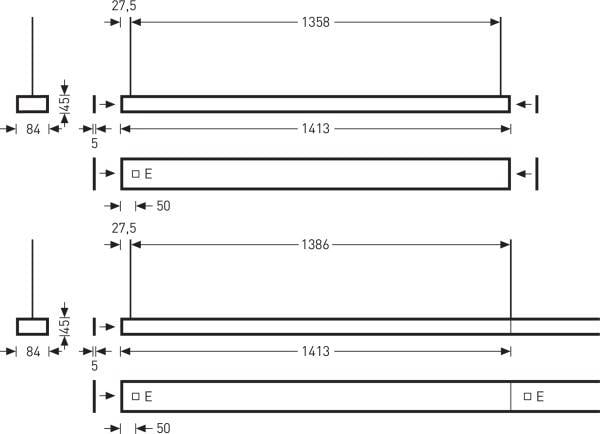 Tehnična risba z merami v milimetrih, prikazuje dolžine in širine štirih pravokotnih tramov, vsi približno 1400 mm dolgi.