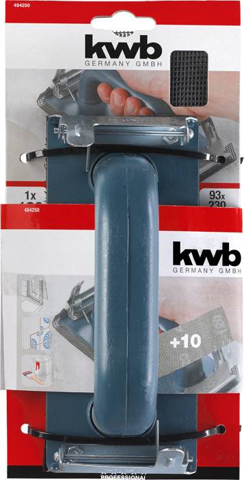Embalaža znamke 'kwb Germany GmbH' prikazuje moder ročaj, primeren za brušenje.