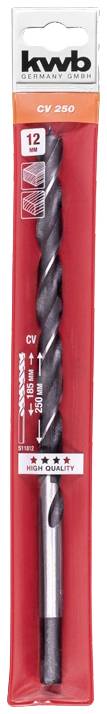 Kovinski sveder, znamke 'kwb', v rdeči embalaži. Premer 12 mm, dolžina 250 mm. Primeren za obdelavo kovine.