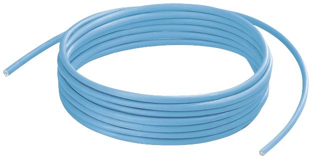 Zvit kolut modre plastične cevi, z obema koncema vidnima.