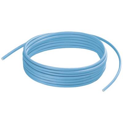 Zvit kolut modre plastične cevi, z obema koncema vidnima.