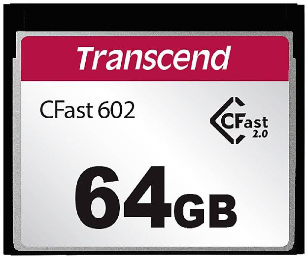 Transcend CFast 2.0 pomnilniška kartica z 64 GB kapaciteto, primerna za hitro prenos podatkov in profesionalno uporabo.