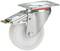 Kovinska plošča s trdnim plastičnim kolesom in vgrajenim pritrdilnim mehanizmom za uporabo na premičnem pohištvu.