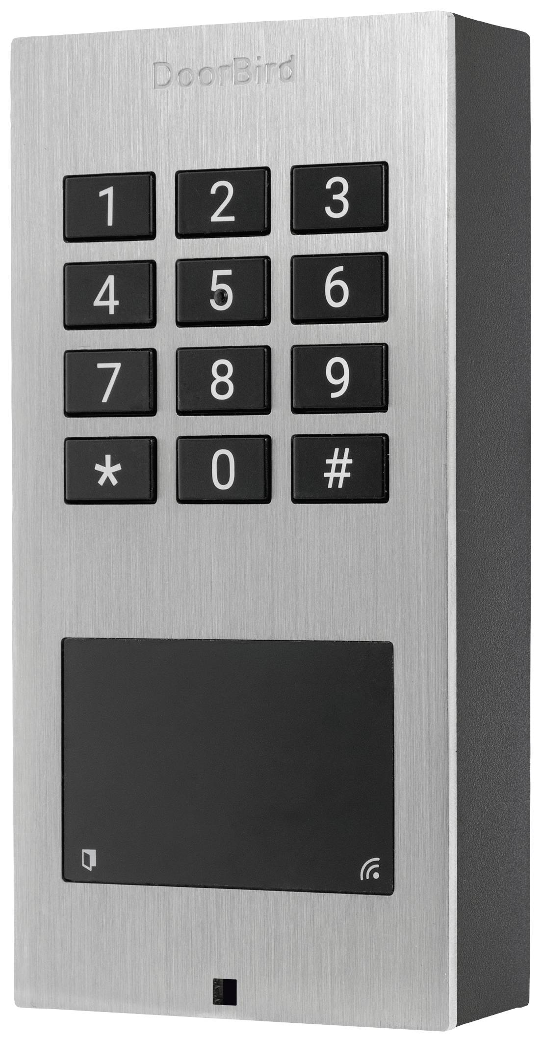 Komunikacijski terminal s številčnim poljem od 0 do 9, gumbi z zvezdico in lojtrco. Spodaj je RFID-polje za nadzor dostopa.