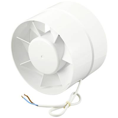 Bel plastični odvodni ventilator s prostimi konci kablov. Primeren za uporabo v prezračevalnih sistemih.