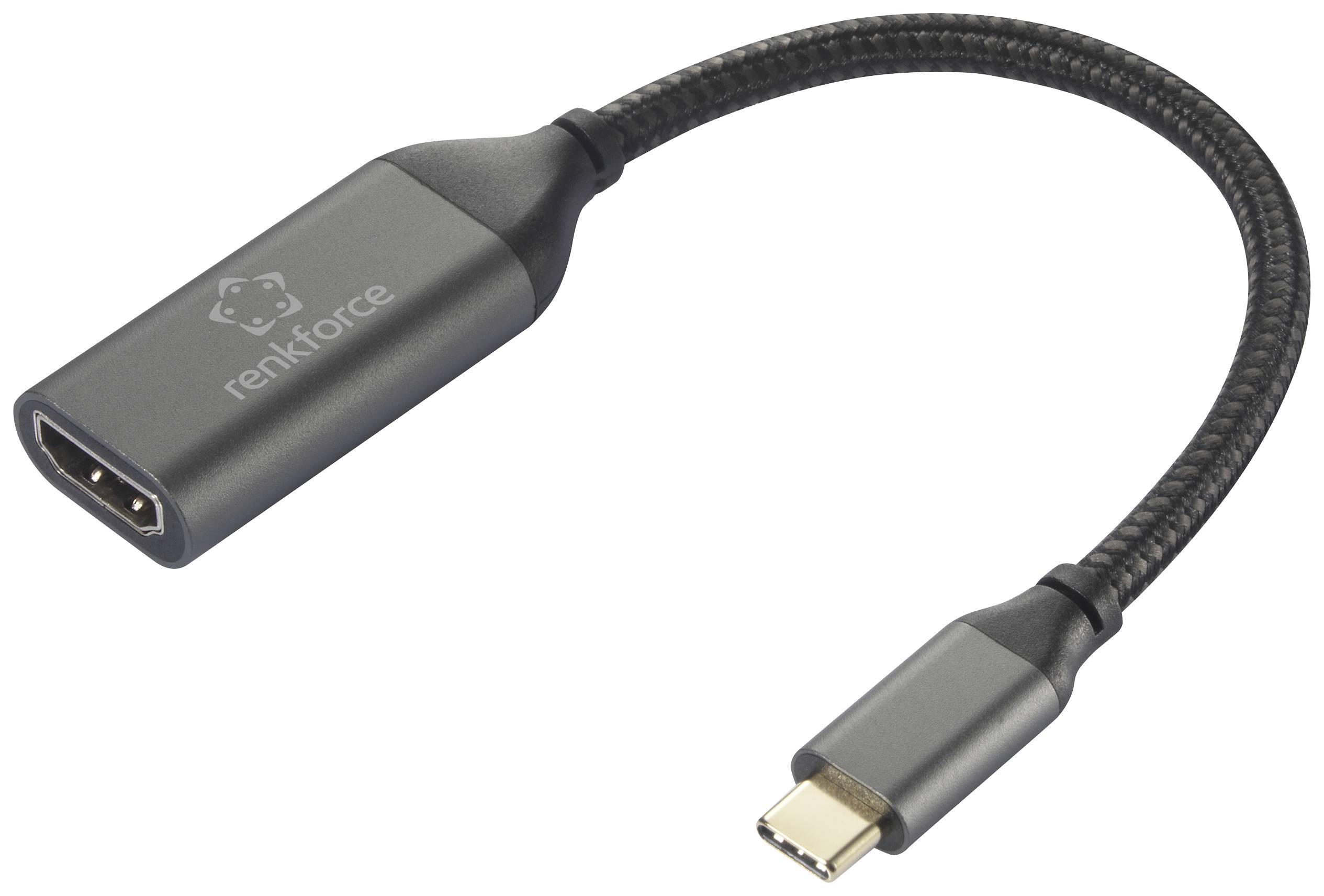 USB-C na HDMI adapter kabel v črni barvi. Adapter omogoča povezavo naprav USB-C z zasloni ali projektorji, ki podpirajo HDMI.