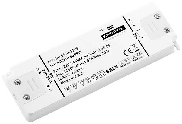 Dehner Elektronik SS 20-12VF LED transformator  konstantna napetost 20 W 1.67 A 12 V/DC dovoljena vgradnja v pohištvo, zaščiten pred preobremenitvijo, prenapetostni 1 kos