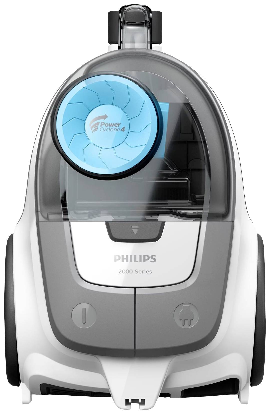 Sesalnik iz Philips serije 2000 s prosojnim zbiralnikom umazanije in modro tehnologijo 'PowerCyclone 4'.