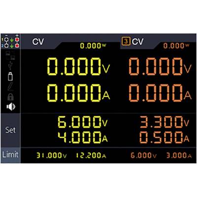 'Prikaz multimetra: Napetost 6,000 V in 3,300 V, tok 4,000 A in 0,500 A. Zgoraj: 0,000 V, 0,000 A. Spodaj: 31,000 V, 12,200 A, 3,000 A.'