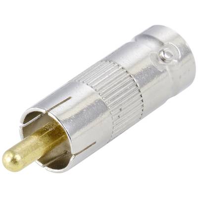 Srebrn koaksialni adapter z zlatim vtičem, ki se pogosto uporablja za avdio- in videoconnections.