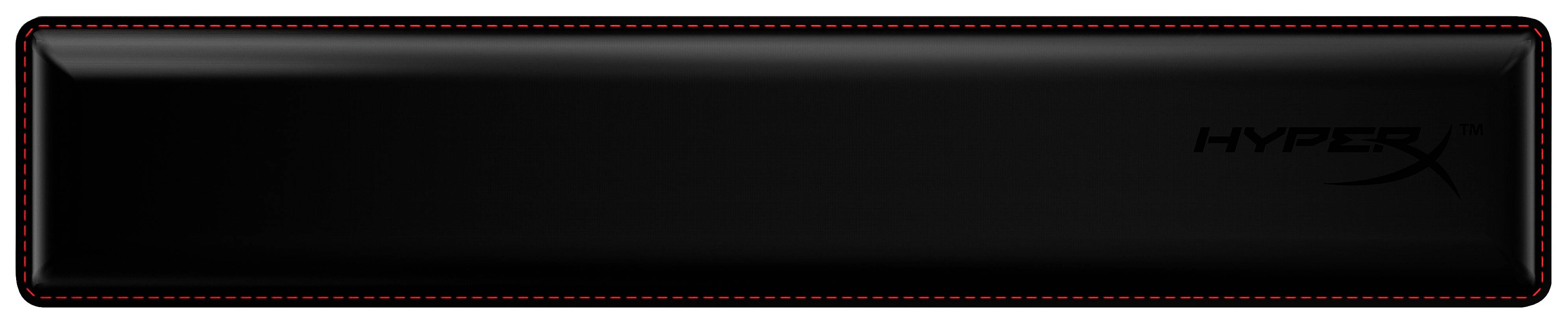 Črna pravokotna zapestna opora z rdečim robom in logotipom HyperX, primerna za tipkovnice za izboljšanje udobja med tipkanjem.