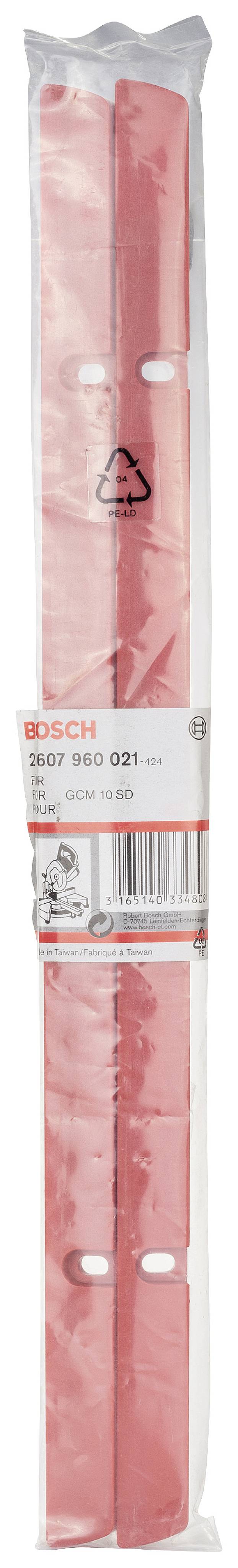 Zapakiran nadomestni del iz plastike z logotipom Bosch. Vsebuje tehnične podatke in simbol za reciklažo na embalaži.
