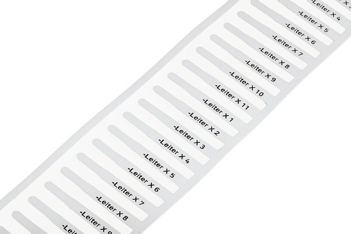 Bele RFID nalepke na traku, vsaka oštevilčena od 'Vodnik X 1' do 'Vodnik X 12'.