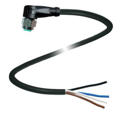Črn, gibljiv kabel s poševno vtičnico in štirimi izpostavljenimi žicami na koncu v črni, beli, rjavi in modri barvi.