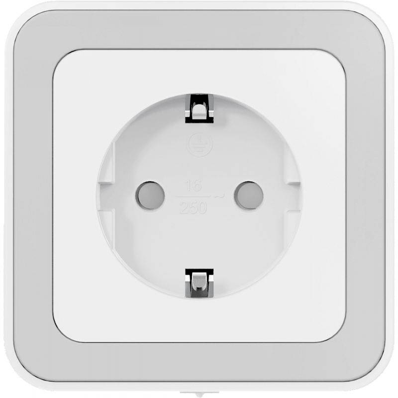 Bela kvadratna vtičnica z sivim robom in dvema mestoma za Euro in Schuko vtikače, namenjena oskrbi z električno energijo.