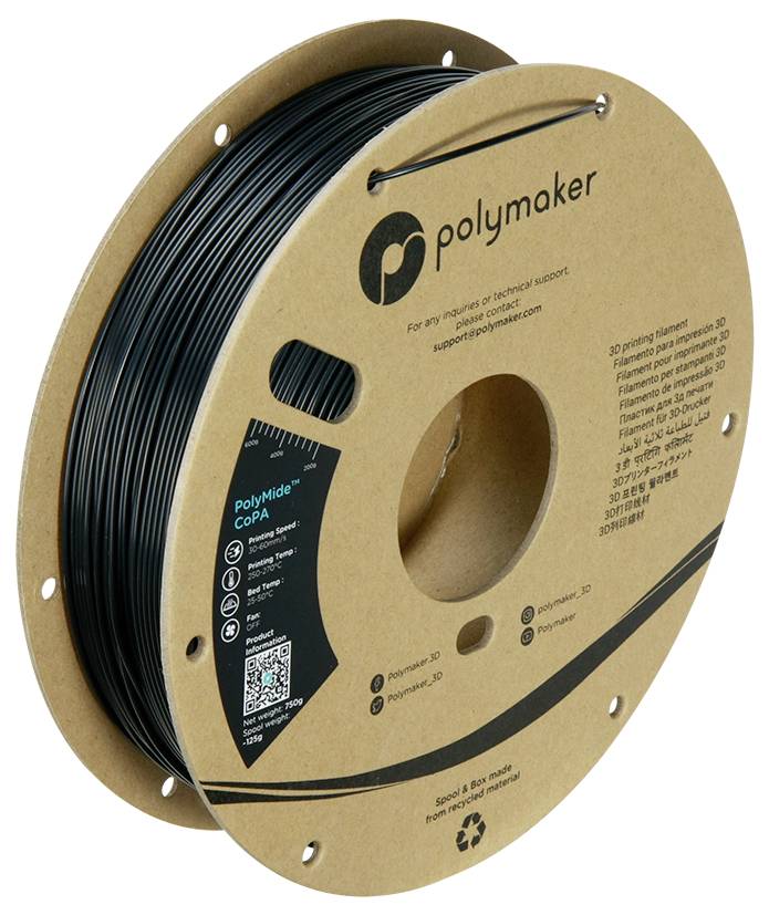 Tuljava črnega filanta Polymaker PolyMide CoPA za 3D tiskalnik na kartonski tuljavi