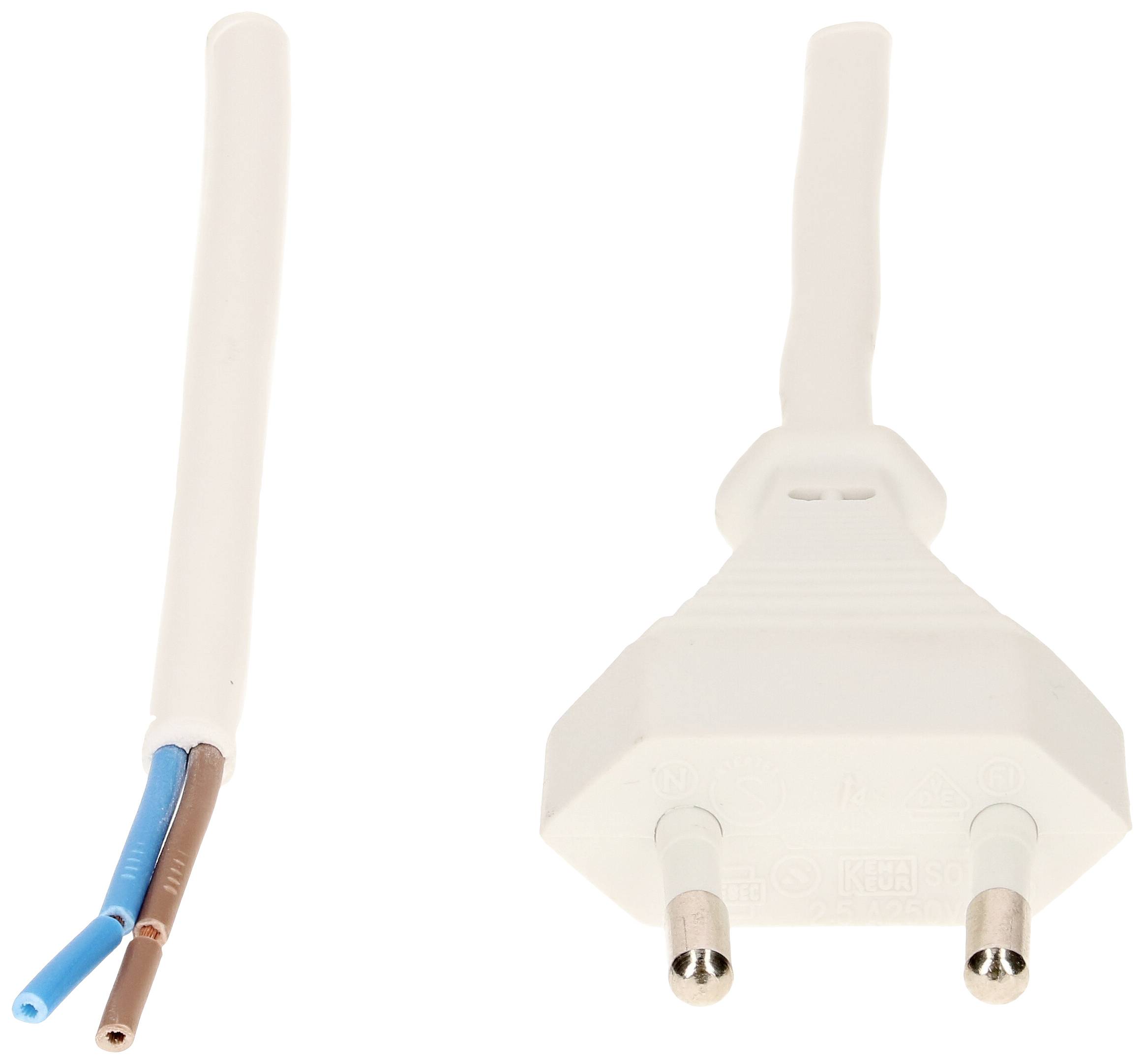 Dvožilni električni kabel z evro vtikačem na desni strani, goli žici na levi. Idealen za električne inštalacije.