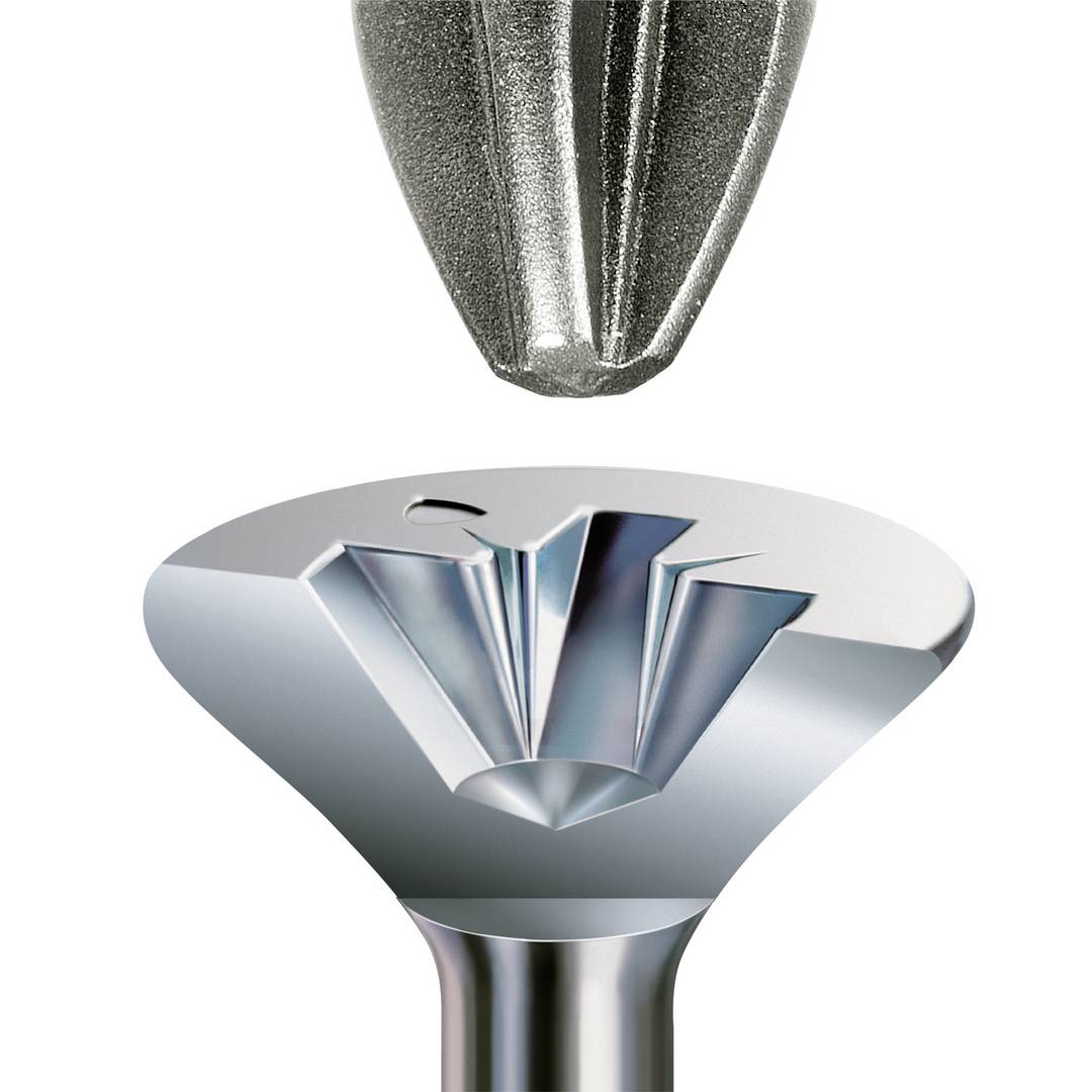 Svedra in glava vijaka z ustrezno obliko; prikazuje, kako sveder natančno izvrta glavo vijaka.