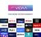 "Poganja VIDAA" nad mrežo logotipov pretočnih storitev, kot so Prime Video, Netflix, Disney+, YouTube, DAZN in drugi.