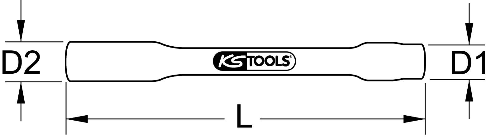 Dvoobročni ključ z merami D1, D2 in L, vključno z logotipom 'KS Tools' na sredini.