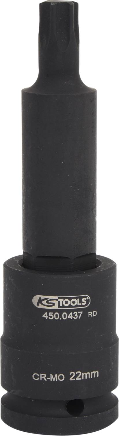Črni vijačni ključ znamke KS Tools z oznako '450.0437 RD' in 'CR-MO 22mm'; primeren za odvijanje vijakov.