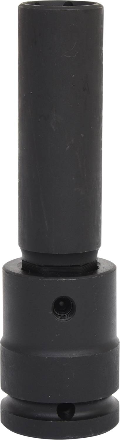 Črn cilindričen kovinski del, sestavljen iz dveh odsekov, verjetno strojni del ali adapter.