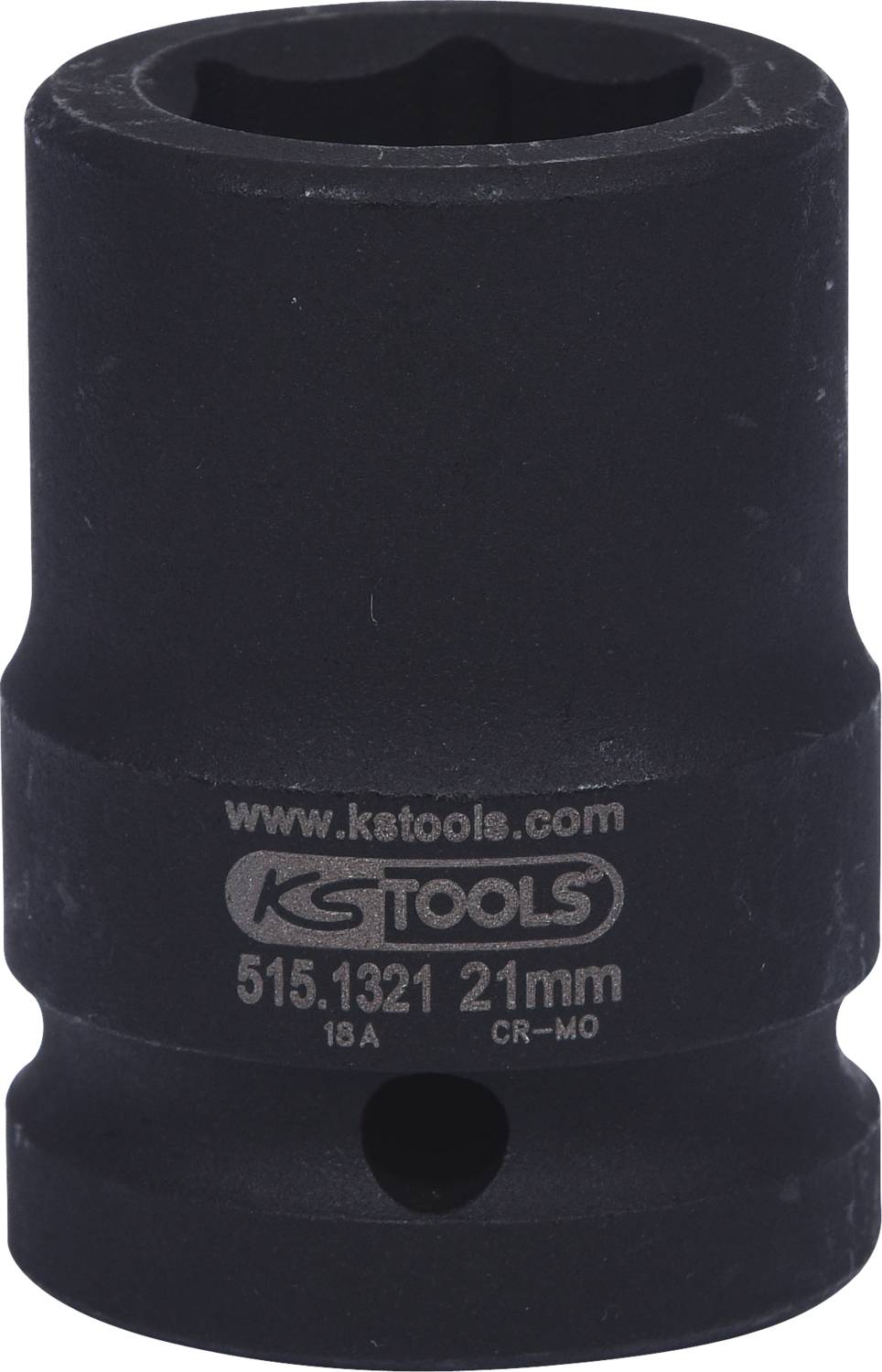 Črna šestkotna vtičnica znamke KS Tools, velikosti 21 mm, namenjena vijačnim delom. Prepoznavna po modelni številki 515.1321.