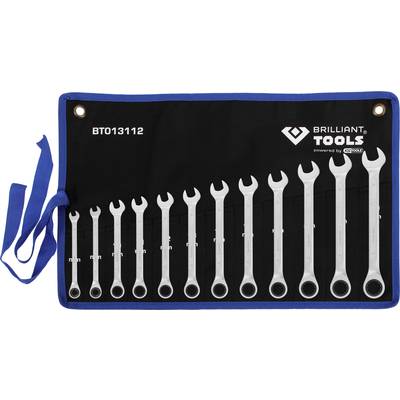 Orodjarska torba z enajstimi vilničastimi ključi različnih velikosti, razporejenimi od majhnih do velikih. Zgoraj logotip 'Brilliant Tools'.
