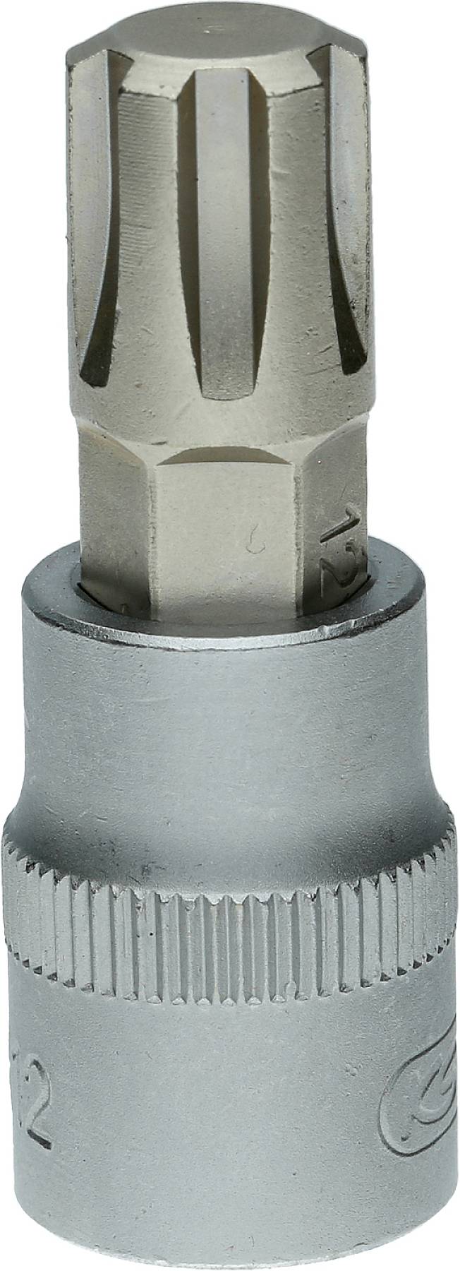 Torx-bit s 12-kotnim profilom na nastavku za vtičnico, primeren za uporabo s ključem ali ragljo.
