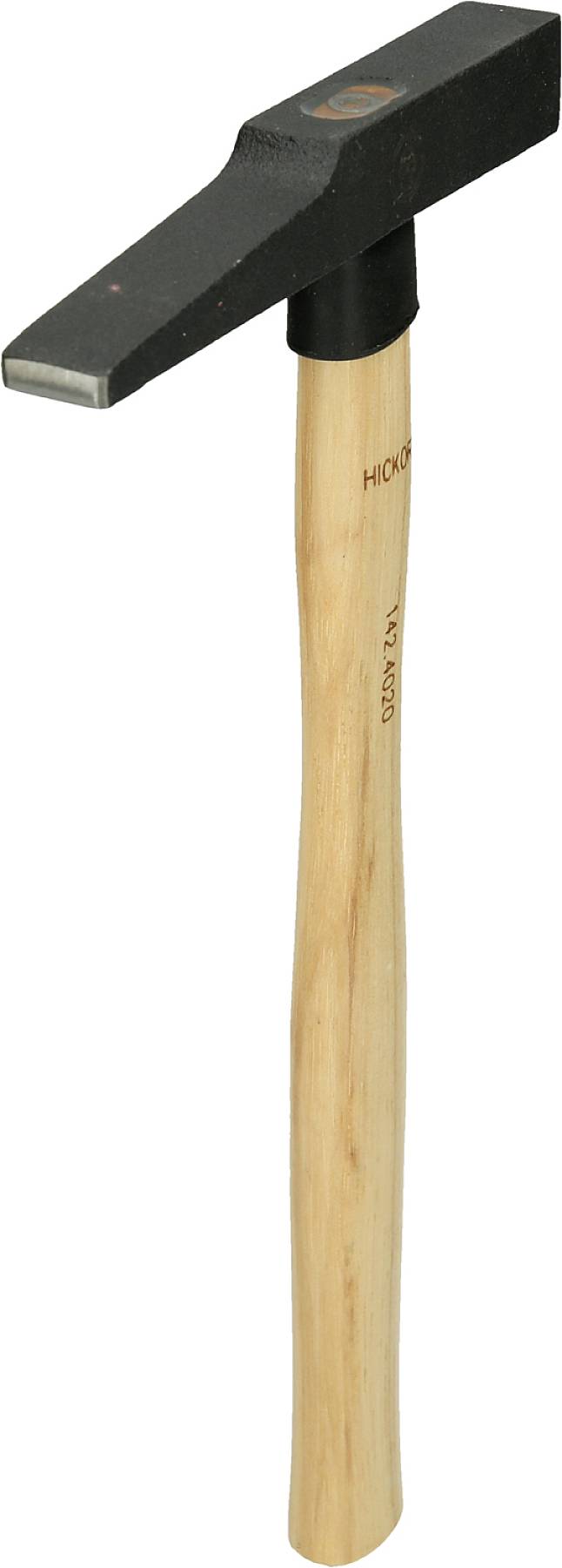 Tesarski kladivo z lesenim ročajem in pravokotno kovinsko glavo, primerno za obrtniška dela.