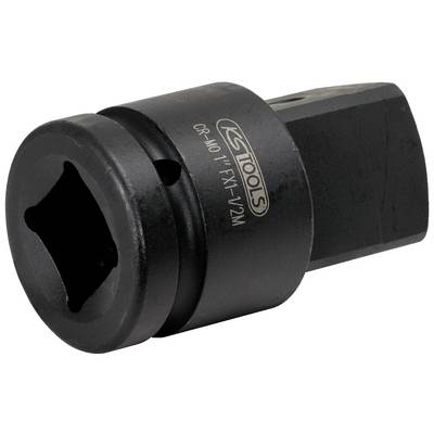 Črn adapter za vtične ključe iz trdnega materiala, označen z 'KS Tools', namenjen povezovanju orodij z različnimi velikostmi pogona.