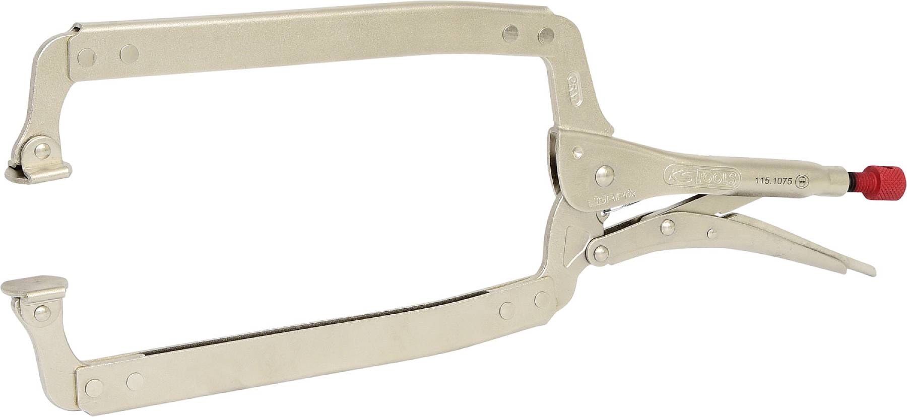 Kovinska prijemalna klešča z vijačnim mehanizmom, primerna za pritrjevanje predmetov. Idealna za domača opravila.