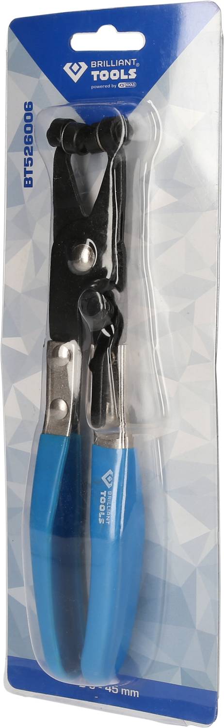 Klešče za luknje z modrimi ročaji v plastični embalaži, blagovna znamka 'Brilliant Tools'.