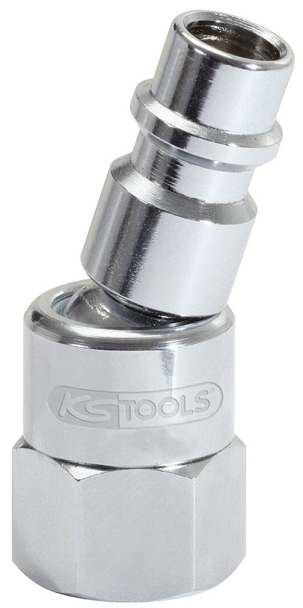 Kovinski hitrospenjalni električni priključek z logotipom KS Tools, primeren za sisteme komprimiranega zraka.