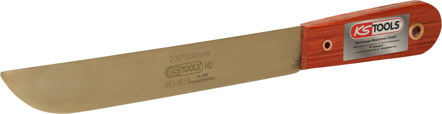 Strgalo 'KS Tools' z rdečim lesenim ročajem, primerno za odstranjevanje tesnil. Dolžina 200 mm, rezilo z zaokroženo konico.