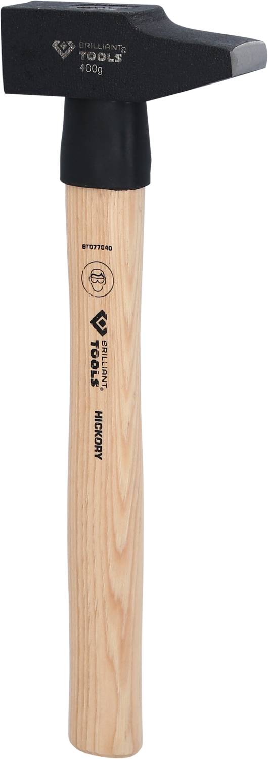 Kladivo z lesenim ročajem in črno kovinsko glavo, na kateri piše 'Tolsen Tools 400g'.