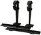 Dve črni plastični držali z okroglimi odprtinami na vrhu, postavljeni pokončno, poleg njiju pa dve ustrezajoči dolgi tirnici.