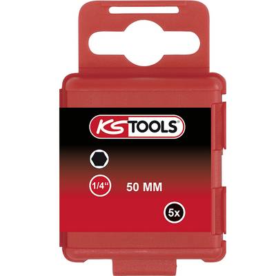 Rdeča embalaža orodja podjetja KS Tools. Oznake kažejo 1/4", 50 MM in 5x imbus izvijač. Logotip blagovne znamke na vrhu.