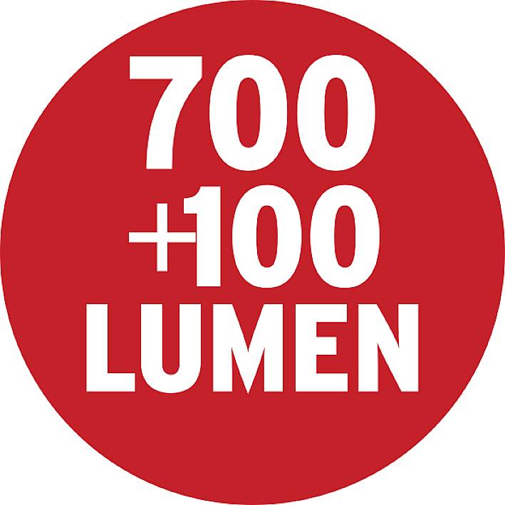 "700 + 100 lumnov" na belem napisu na rdečem krožnem ozadju.