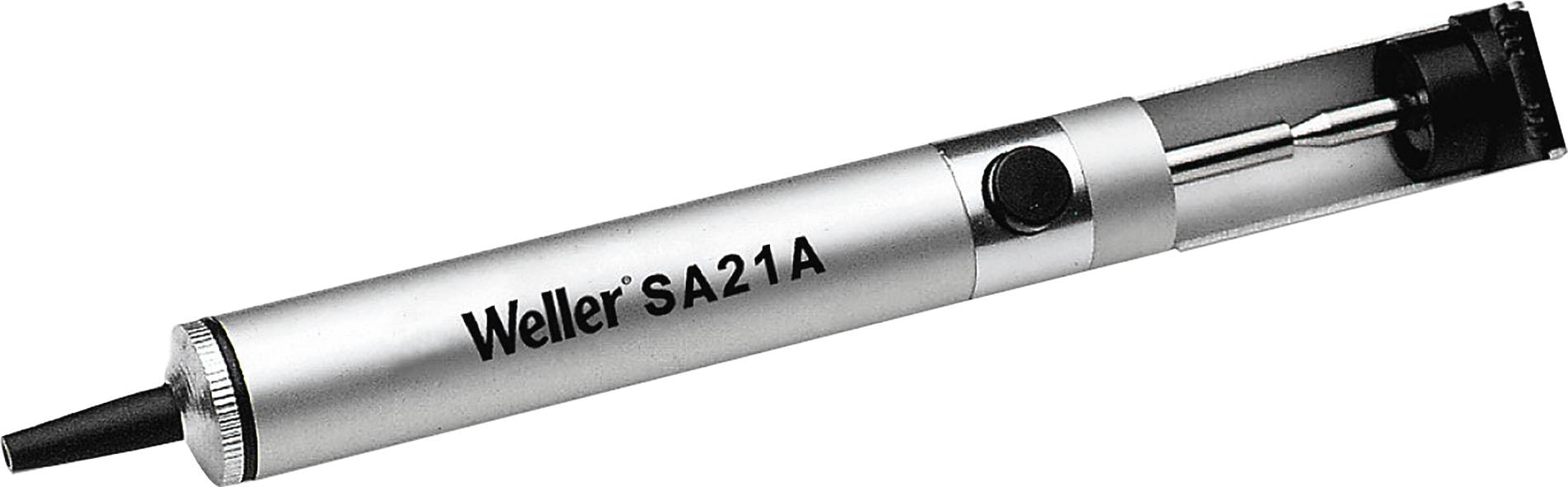 Srebrn spajkalni elektronski ročaj Weller, model 'SA21A', z črnim omrežnim kablom in stikalom na strani, ki je jasno vidno.